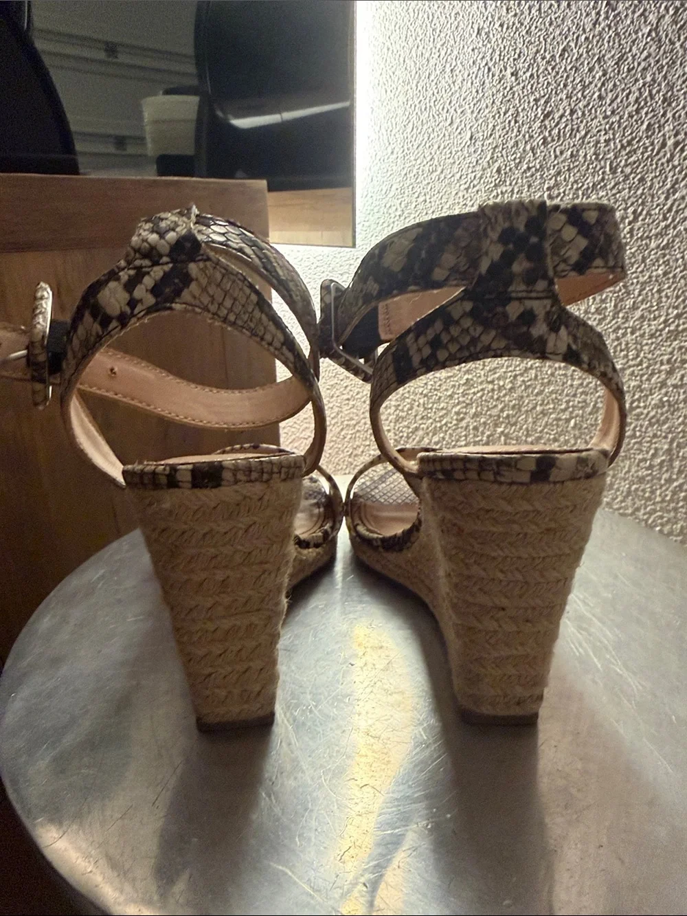Zara Beige and Black Snake-Print Espadrille Wedge Sandals